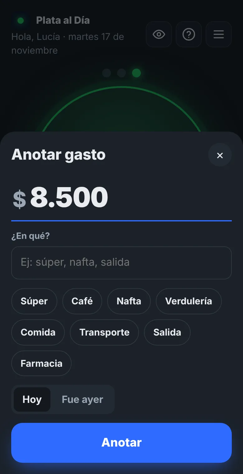 Anotar un gasto: monto y concepto con un toque